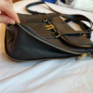 Fossil Black Leather Tote with Gold Hardware